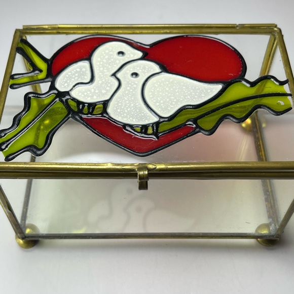 Vintage stained glass brass jewelry trinket box - Picture 7 of 11